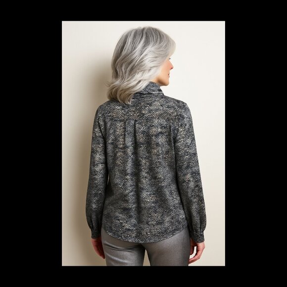 Elementz Metallic Print Pleated Blouse – Size Large – Chic Gray Gold Black Top - Picture 6 of 6